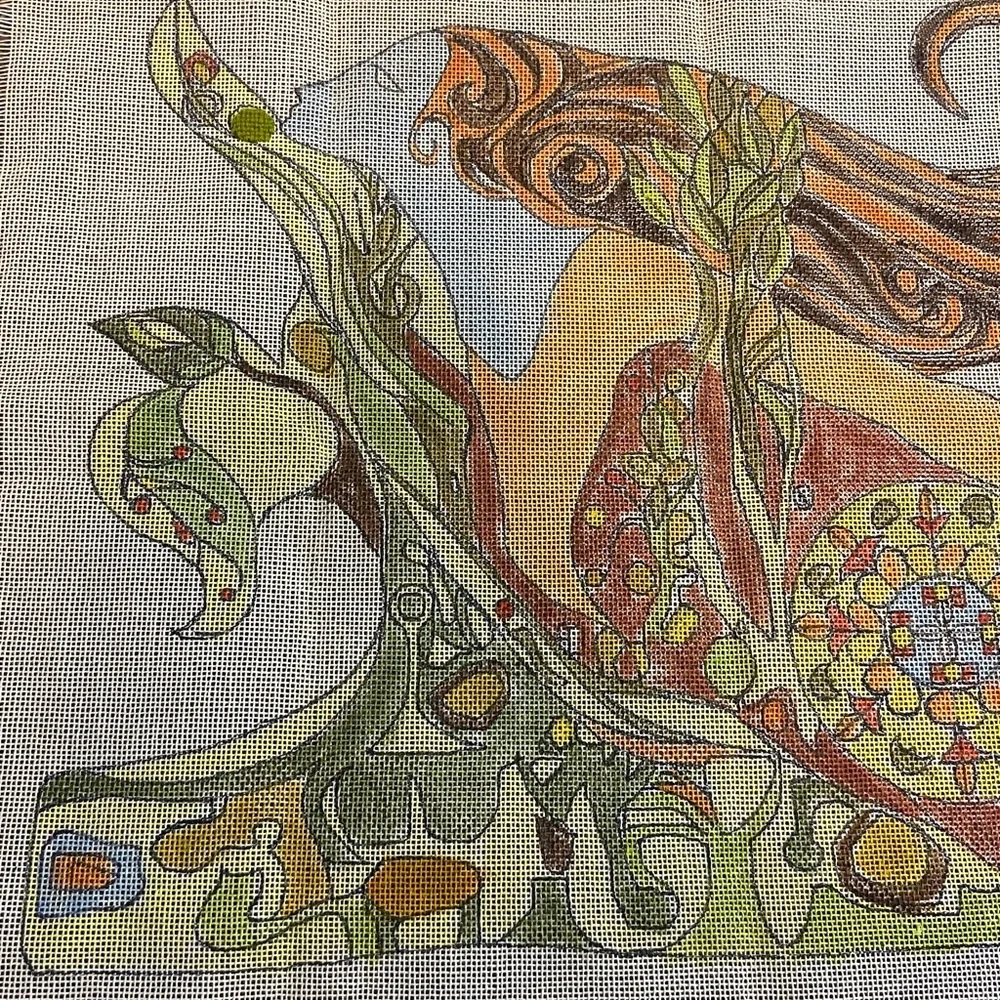 Botanical Goddess Decorative Wall Tapestry - Green, Orange, Blue Accents